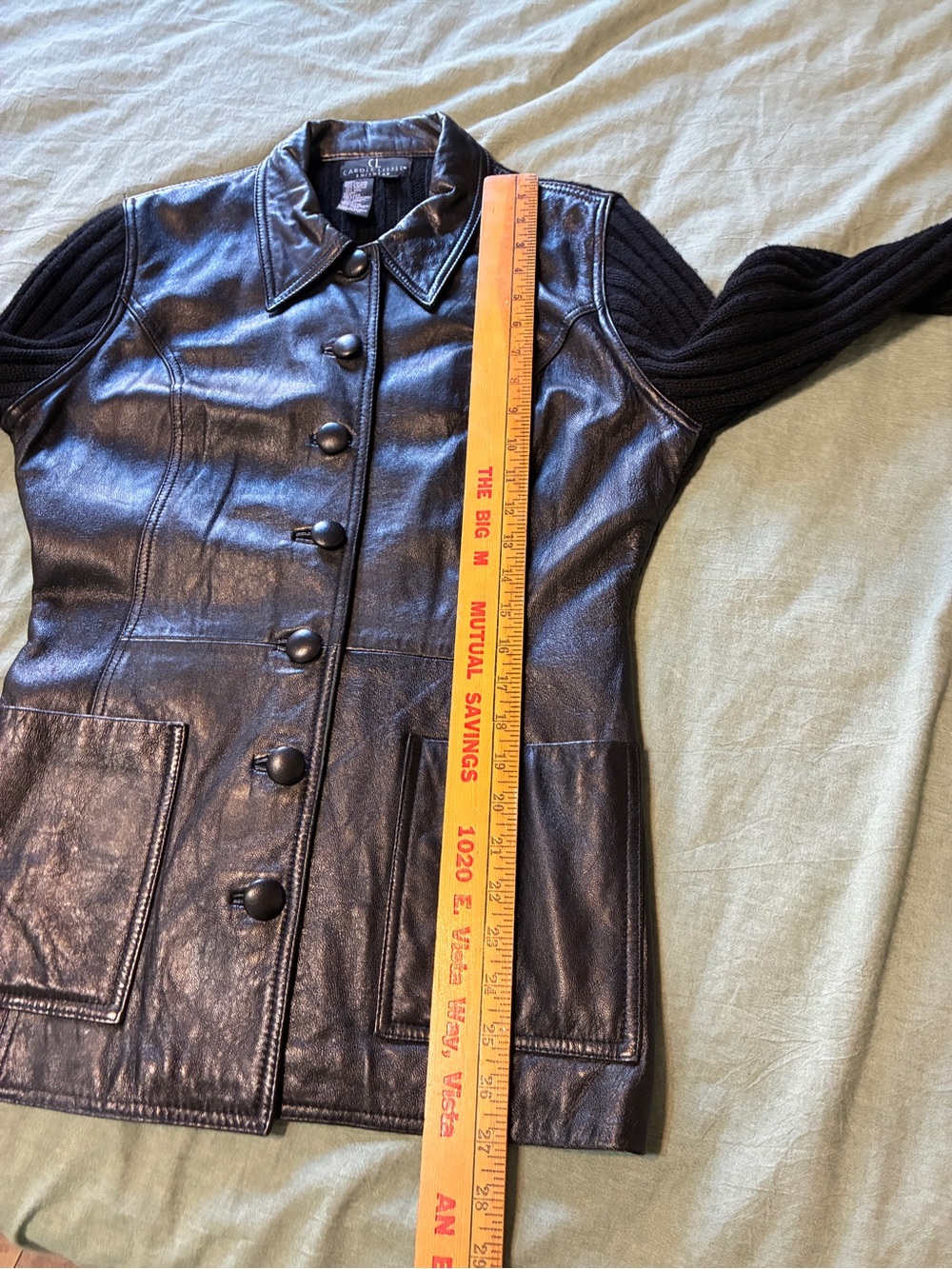 Vintage Carole Little Black Leather & Wool Sweater Jacket | Size Medium - Picture 10 of 10
